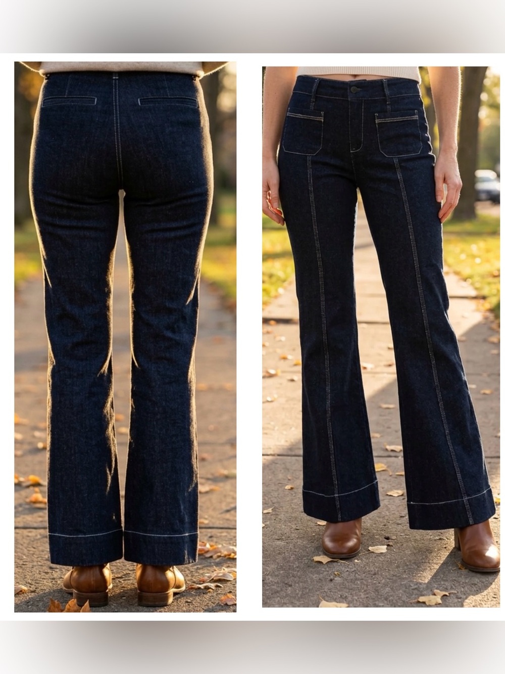 Pilcro Anthro Dark Indigo high rise patch pockets Flare Jeans MISSING BUTTON